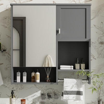 Armoire de rangement murale 29 po x 28 po pour salle de bain moderne avec miroir et barre à serviettes 29 po x 28 po