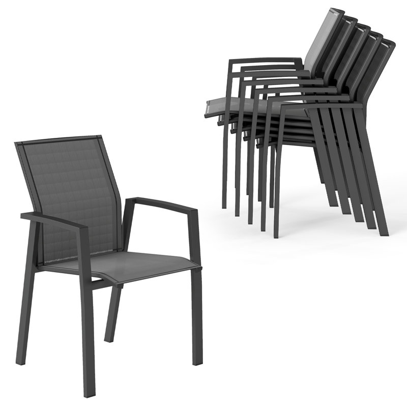 Stemple Aluminum Stacking Patio Dining Armchair, Fully Assembled, Gray, 6