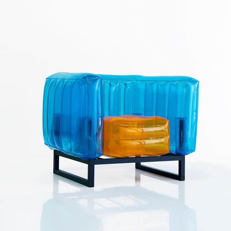 Yomi Outdoor Seat/Back Cushion, Blue/Orange