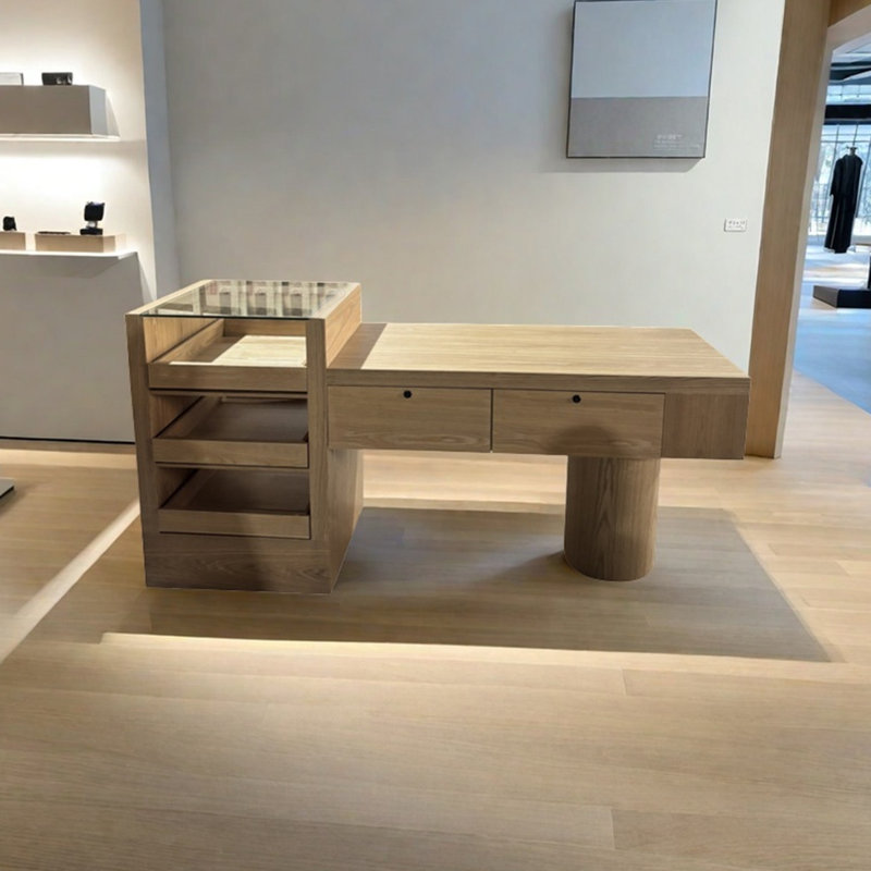 Vitrine simple et luxueuse avec îlot central, H 35,43 po x l 62,99 po x P 19,68 po