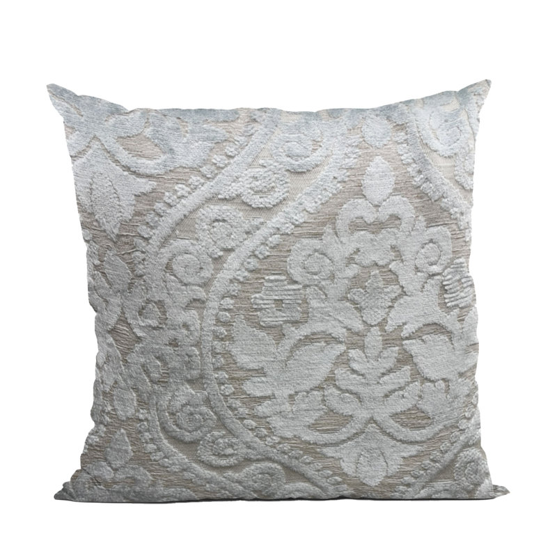 Coussin Plutus Versailles Grandeur, Carrée, H 20 po x l 20 po, Gris / damas argent