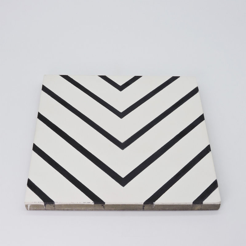 Amlil 8" x 8" Cement Patterned Wall & Floor Tile, White/Black