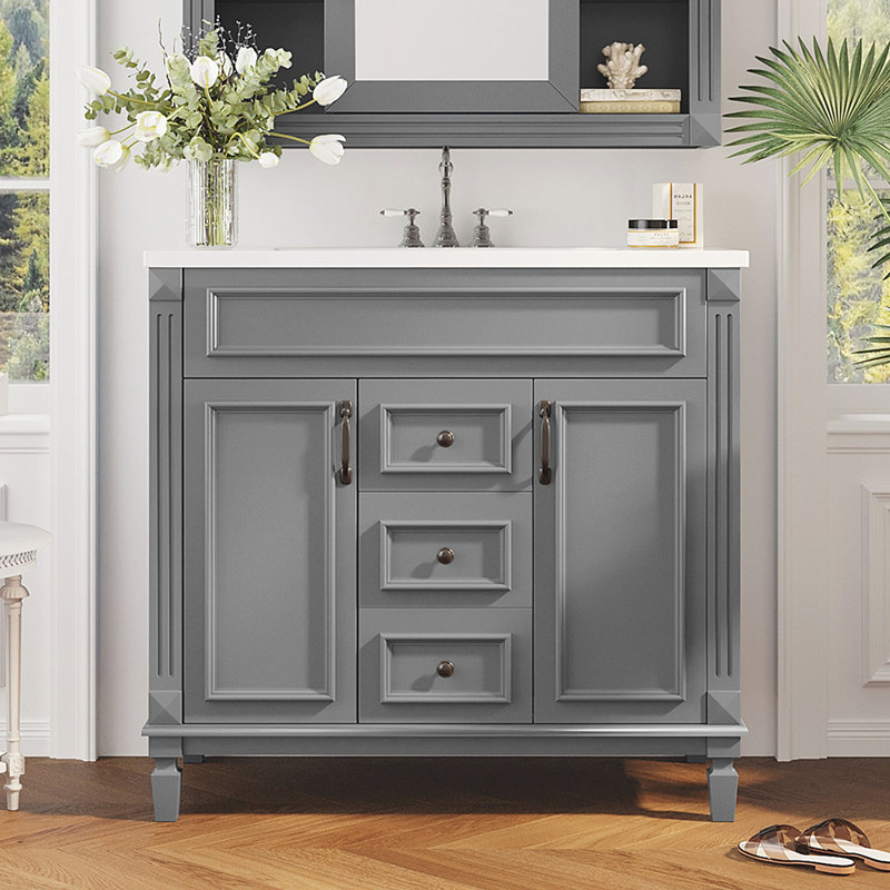 Meuble-lavabo simple 36 po avec comptoir 36 po, Gris