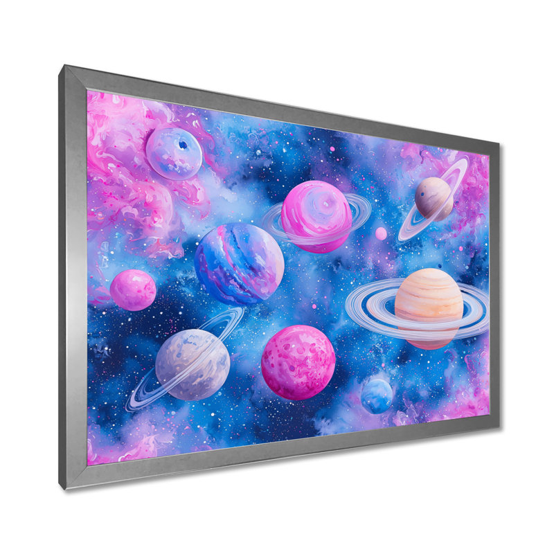 Rêve éthéré des planètes - décoration murale espace, H 24 po x l 32 po, Reproduction encadrée d'une seule photo sans pass