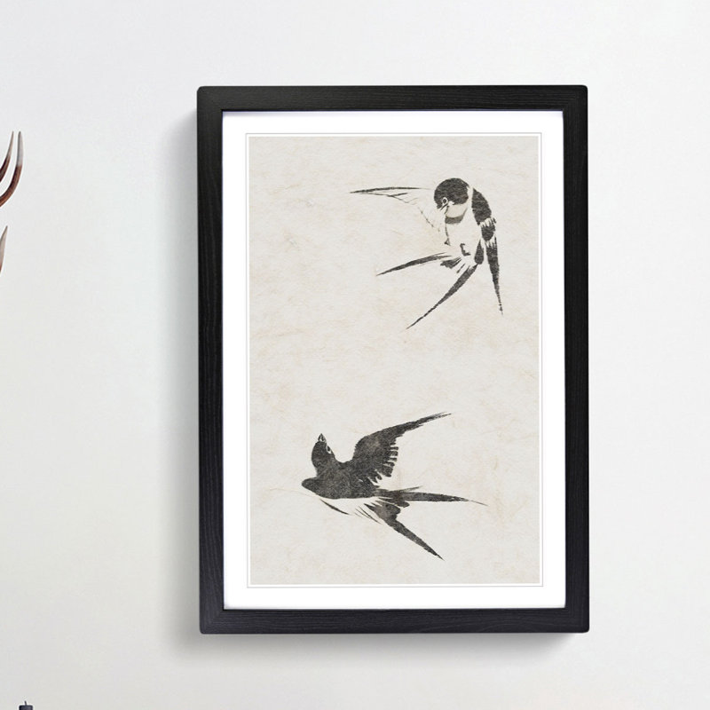 Two Swallows by Sakai Hoitsu - Picture Frame Painting Print on MDF, 48cm H x 36cm W x 2cm D, Black Framed