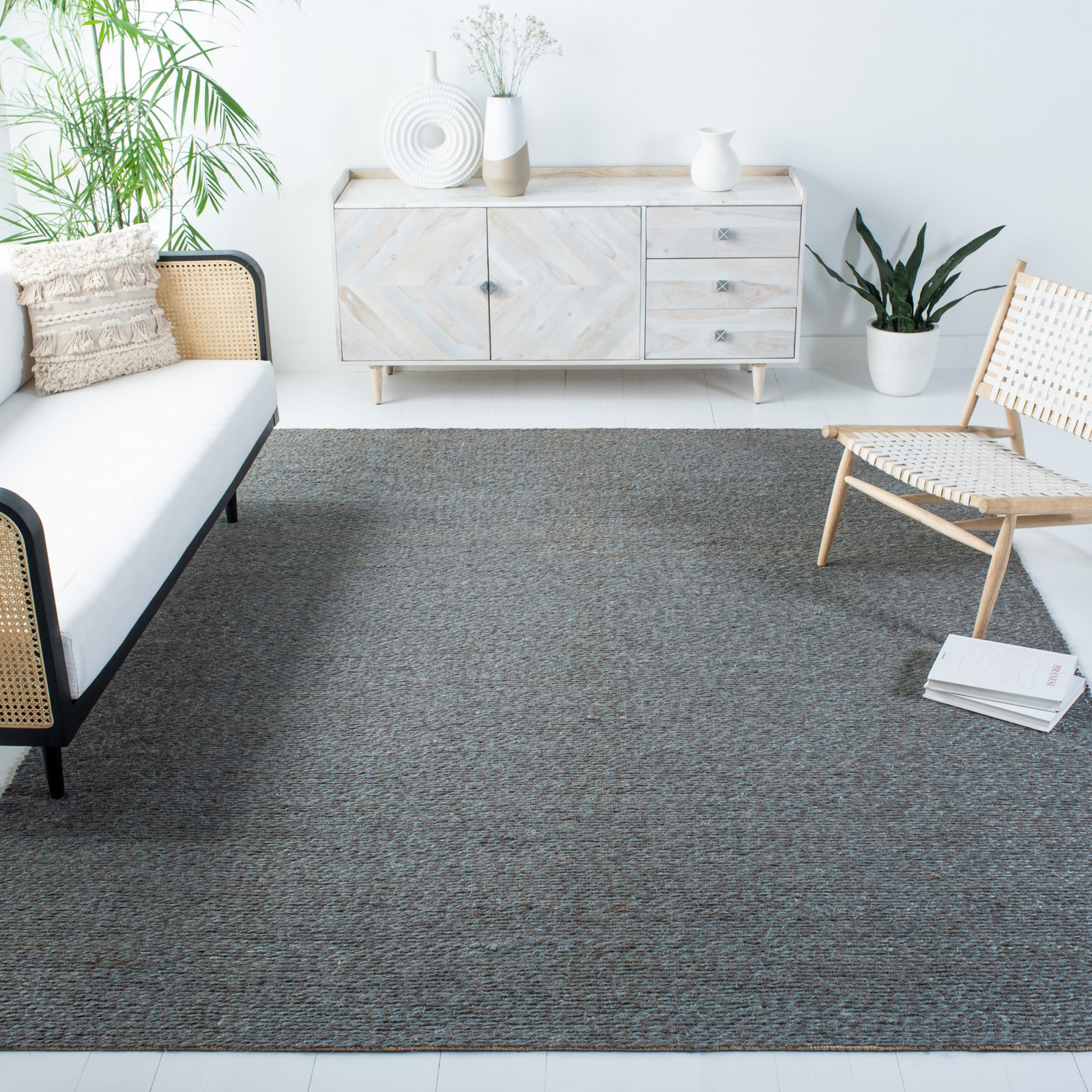 Teal Chevron Hand-Woven Jute Rug, Rectangle 4' x 6'