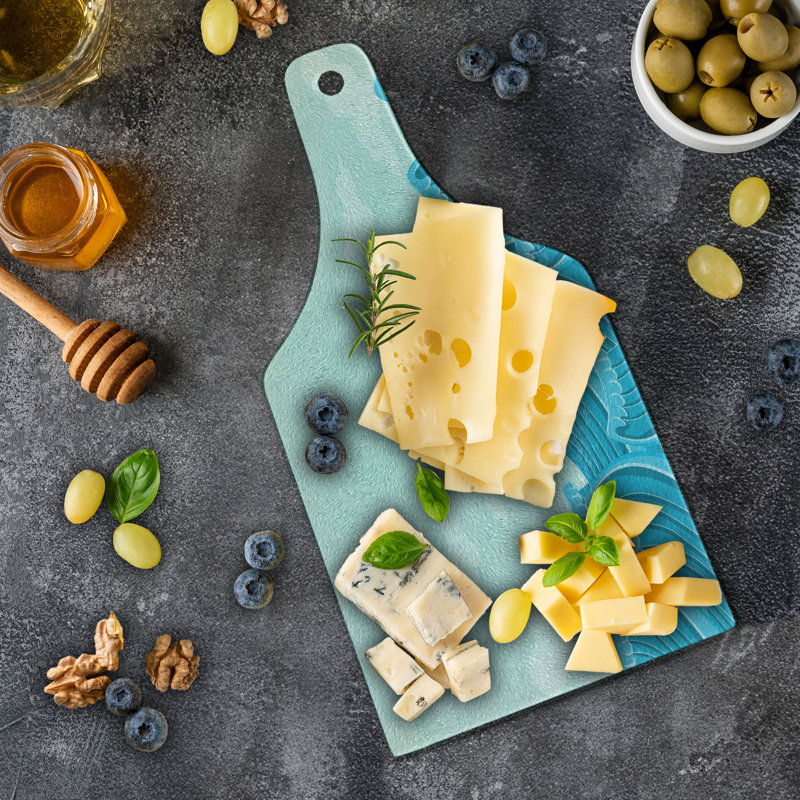 Ambesonne Ocean Tempered Glass Cutting Board Sailing Boat on the Sea Pale Blue Sky Blue