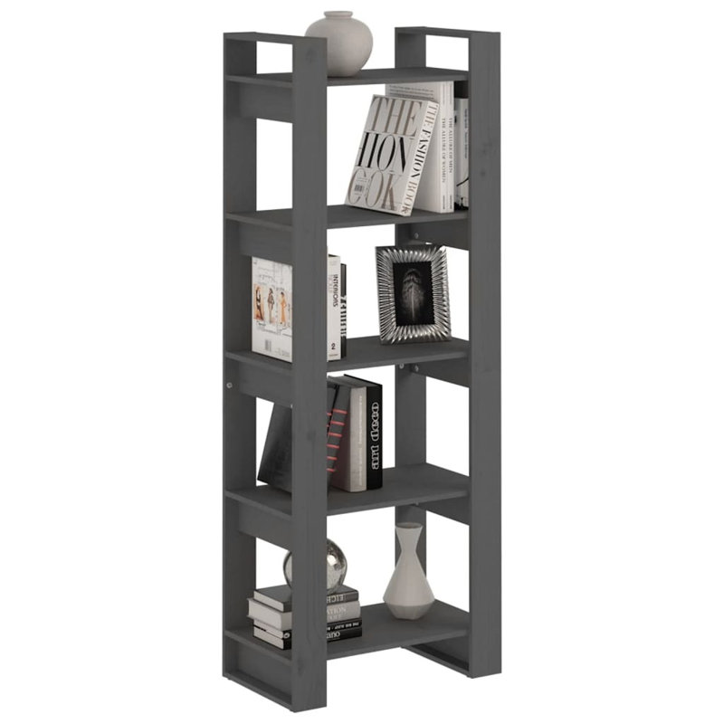 Ghala 160cm H Solid Wood Etagere Bookcase, 160cm H x 60cm W x 35cm D, Grey