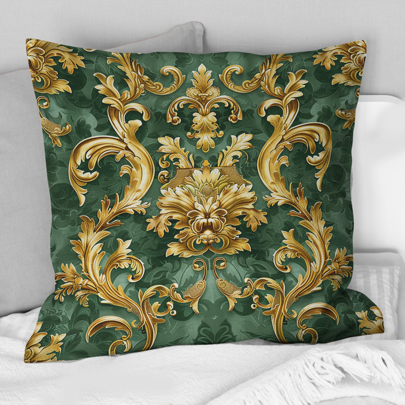 Motif damassé vert et or baroque vert III - Damas, Carrée, H 18 po x l 18 po
