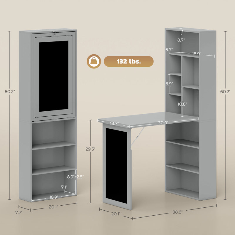 Fold-Out Convertible Office Desk(Not Including Chair), Charcoal Grey