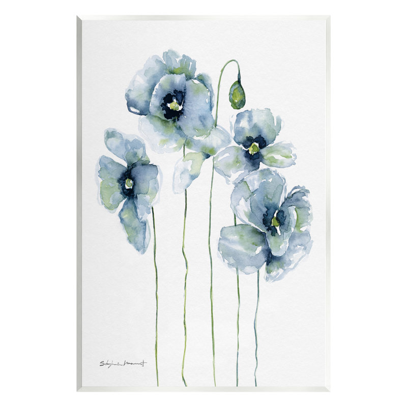 «Modern Poppy Blooms Blue Abstract Floater», art mural par Stephanie Workman Marrott, H 15 po x l 10 po x P 0,5 po, Bois