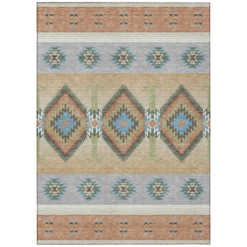 Machine Washable Indoor/Outdoor Chantille ACN2541 Lodge Rug, Rectangle 8' x 10', Copper