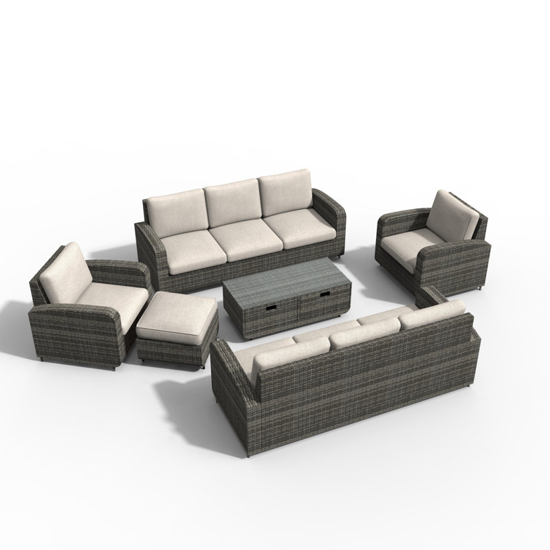 9 - Person Patio Conversation Set with Cushions, Gray