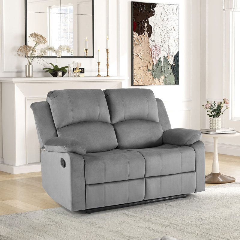 Llanos 2 Piece Modern Microfiber Manual Living Room Set with Overstuffed Loveseat & Sofa, Grey
