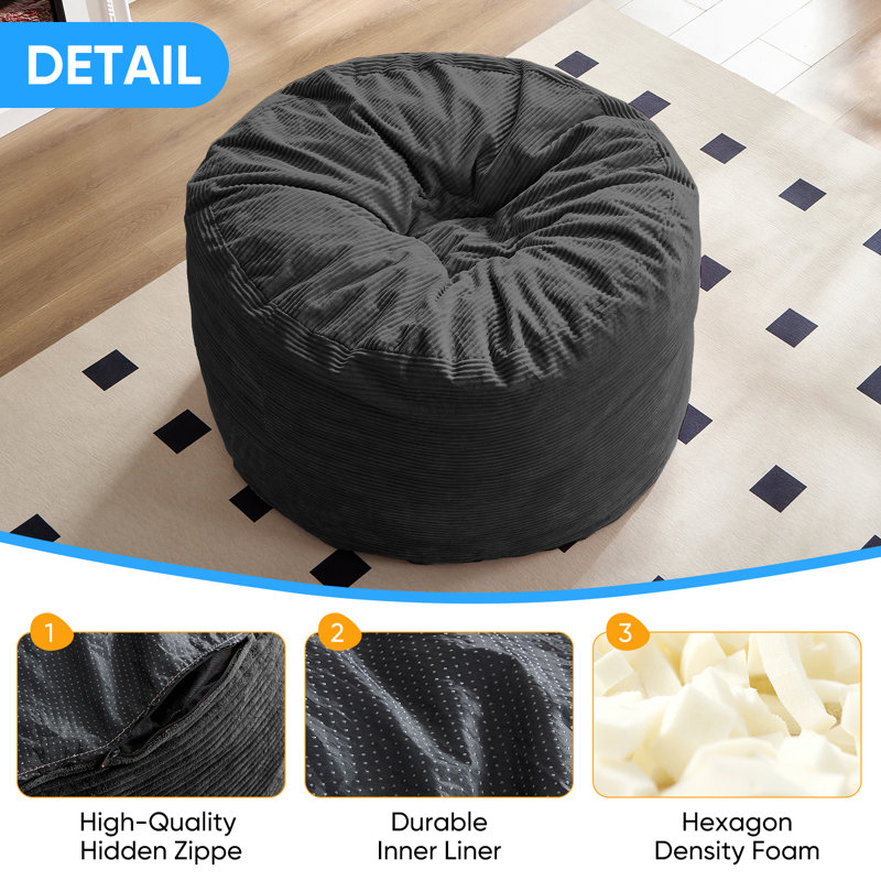  Striped Style Giant Bean Bag Chair Bed For Adults, Convertible Adult Beanbag From Lazy Chair To Floor Mattress, Large Round Bean Bag Lazy Sofa With High-density Foam Filling, Machine Washable