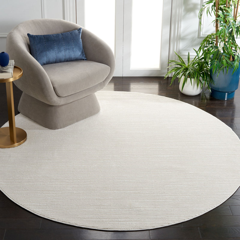Tapis ivoire tissé à la machine Maayan, Rond 6 pi 7 po