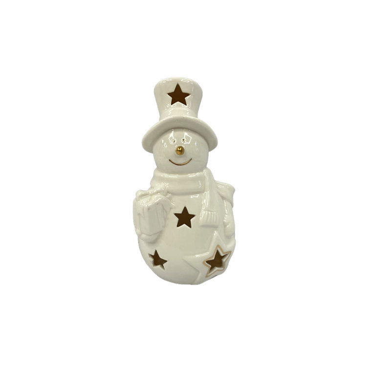 LED Ceramic Snowman White & Gold