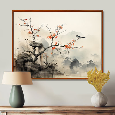 Asian Art Sumi Bird Serenity XIX Framed On Canvas Print