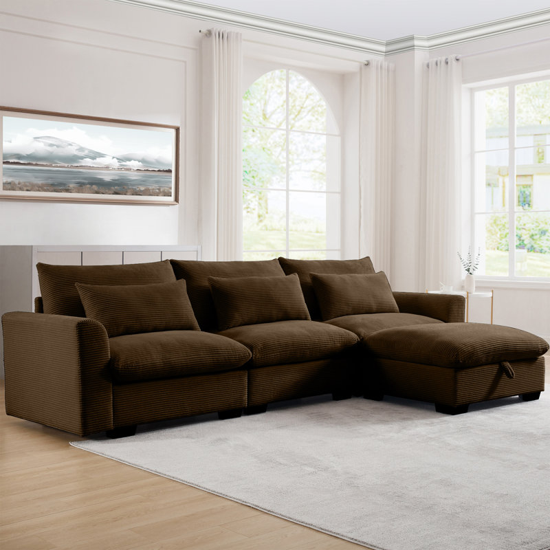 Karaka Corduroy Sectional, Brown Corduroy