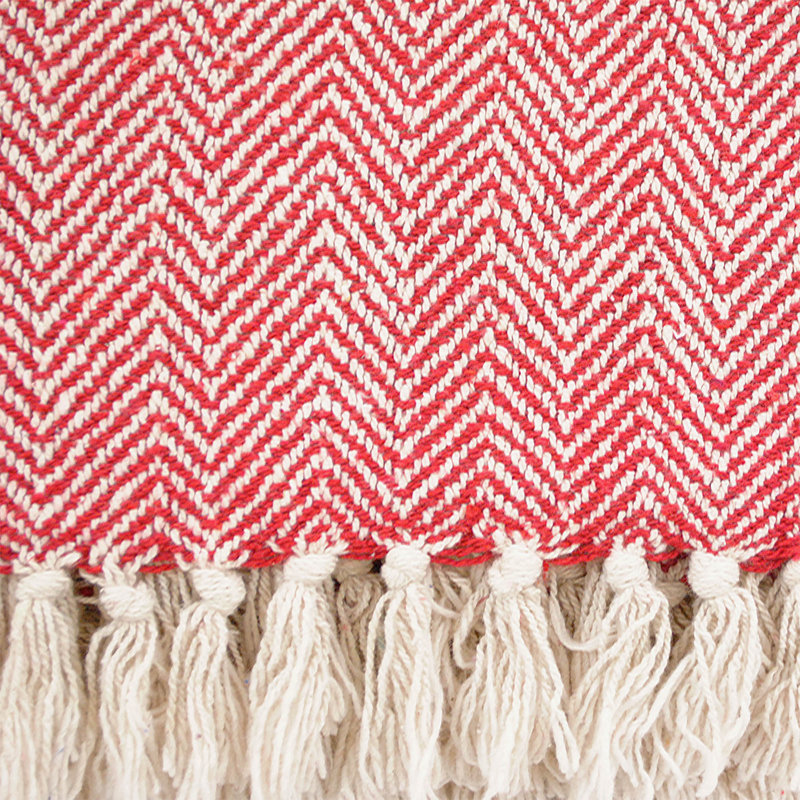 Tango Red Chevron Cotton Handloom Throw Blanket