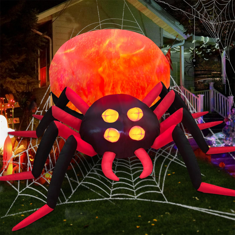 Large Halloween Inflatables Outdoor Spider With Rotating Flame LED Light