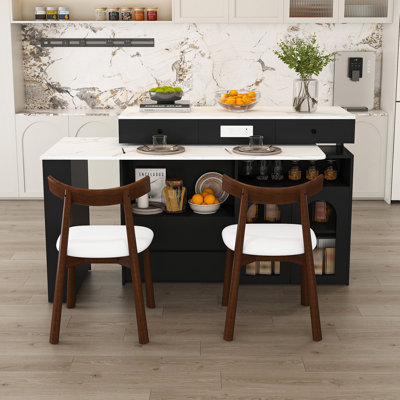 Ensemble d'îlot de cuisine avec 2 chaises en bois massif