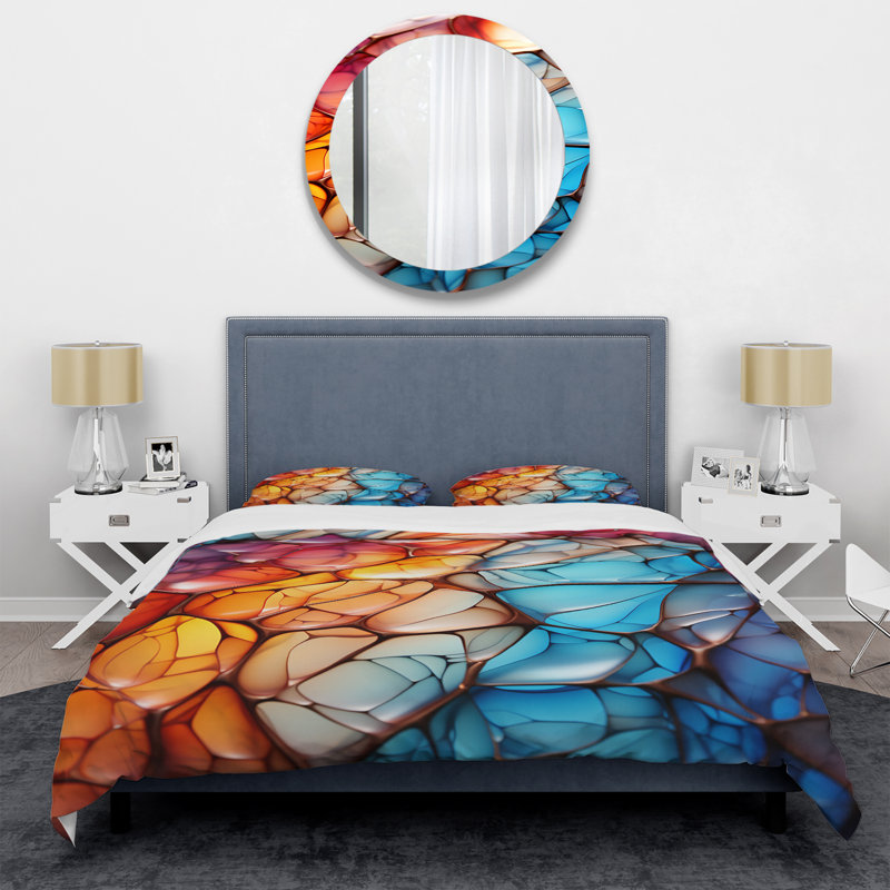Ensemble de housse de couette en forme de fractale abstraite multicolore, Housse de couette pour grand lit et 2 taies décor
