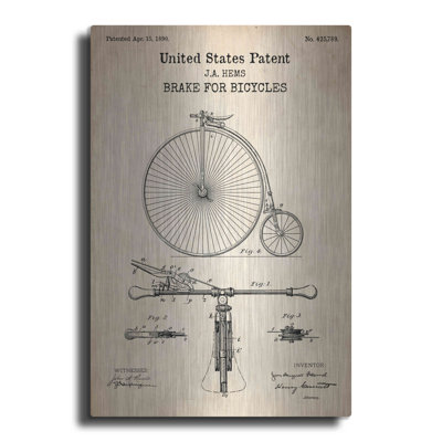 " Brake For Vintage Bicycle Blueprint Patent Parchment " by Luxe Metal Portfolio