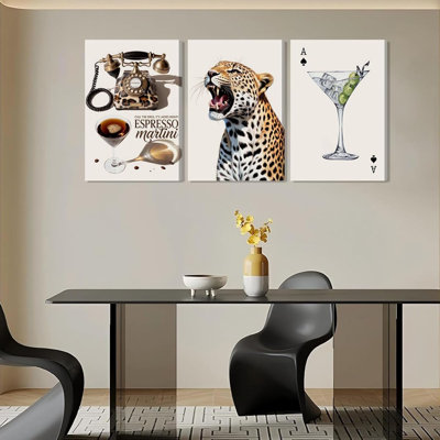 Leopard Set Of 3 Canvas Wall Art Trendy Cheetah Wall Decor Painting Pictures Espresso Martini Posters Prints Preppy Aesthetic Artwork For Women Bedroom Bar Decorations 12X16in Frame