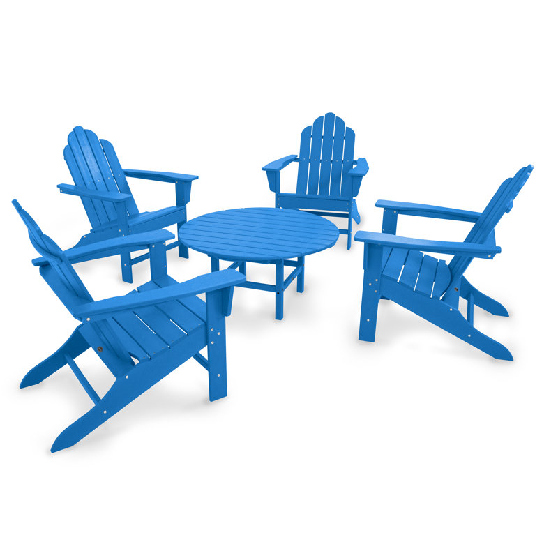 POLYWOOD Long Island Adirondack 5-Piece Conversation Group, Pacific Blue