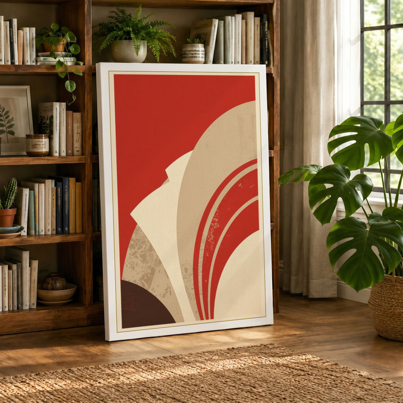 Radiating Forms Art Deco 1 Piece Wrapped Canvas Wall Art, 24x16 - 61.0 x 40.6 cm, Taupe Border