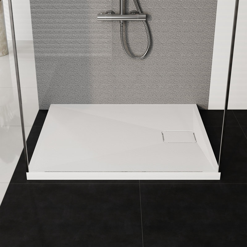  Shower Tray 90x80 cm, White Acrylic Stone Effect Base – Anti-Slip & Warm-Touch Surface