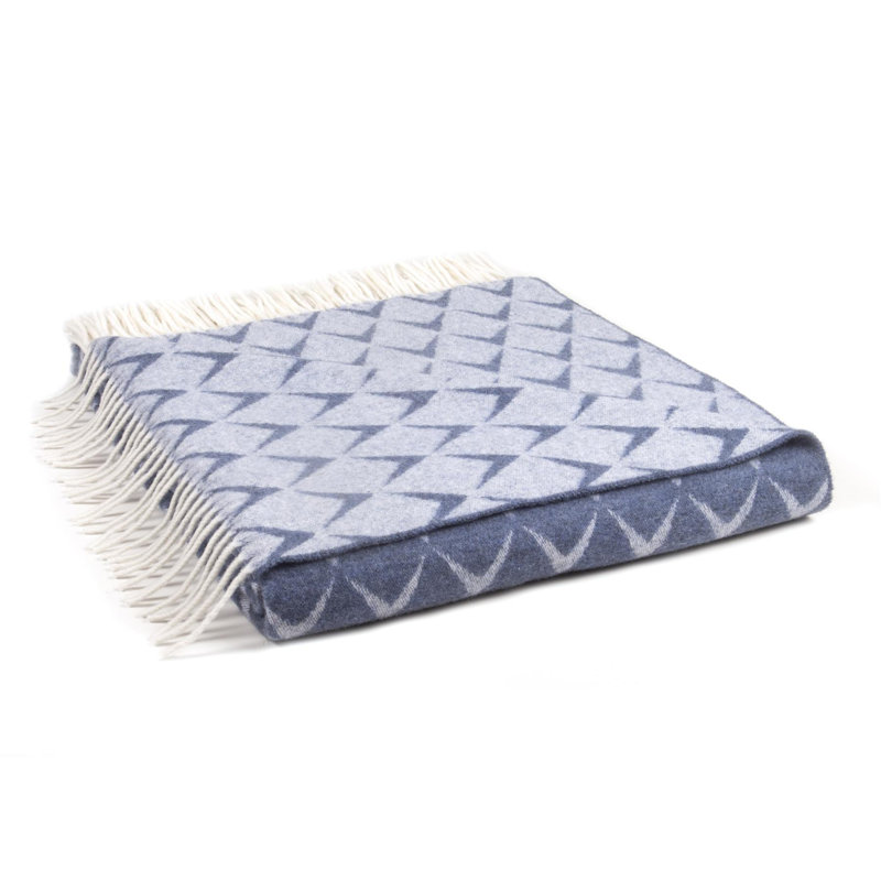 Tweedmill Merino Coastal Throws Blanket with Fringe, Blue