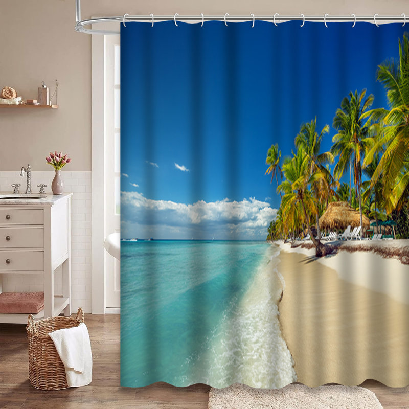 Rideau de douche à 12 crochets Tropical Island Beach, L 72 po x l 84 po