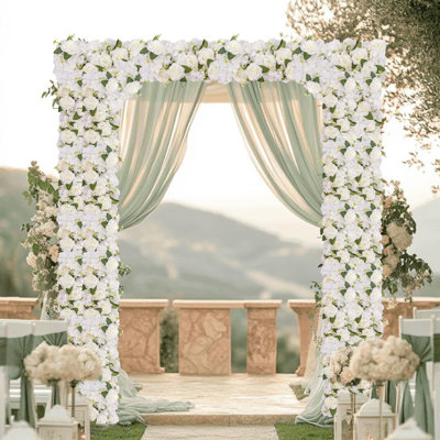 Paquet de 6 guirlandes de fleurs en soie artificielle avec base en PE - Arrangements floraux réalistes pour arche de mariage, centre de table, décor de fête et décoration murale maison - champagne et blanc