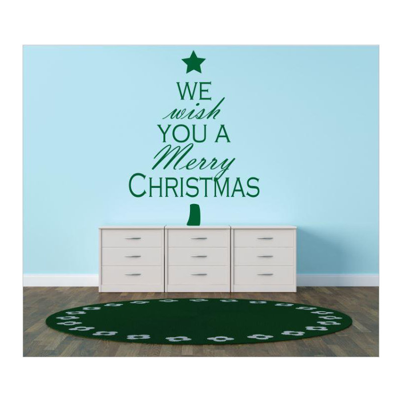 Décalcomanie murale joyeux de noël, H 14 po x l 30 po x P 0,16 po, Vert