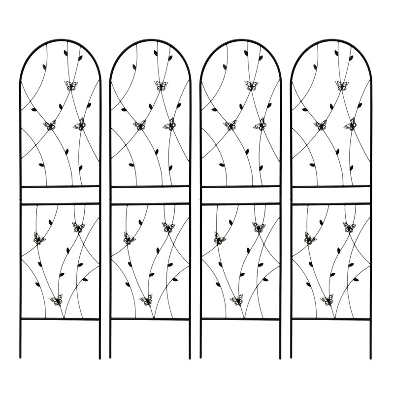 Ensemble de 4 treillis de jardin en métal 71 po x 19,7 po antirouille pour plantes grimpantes déco papillon
