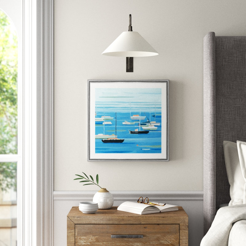 «Summer Regatta II», peinture sur toile, Cadre argenté, H 22,5 po x l 22,5 po x P 1,5 po