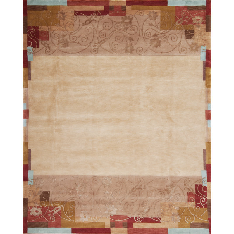 Presidential Hand Knotted Floral Area Rug in Beige/Brown/Red, Rectangle 6' x 9'
