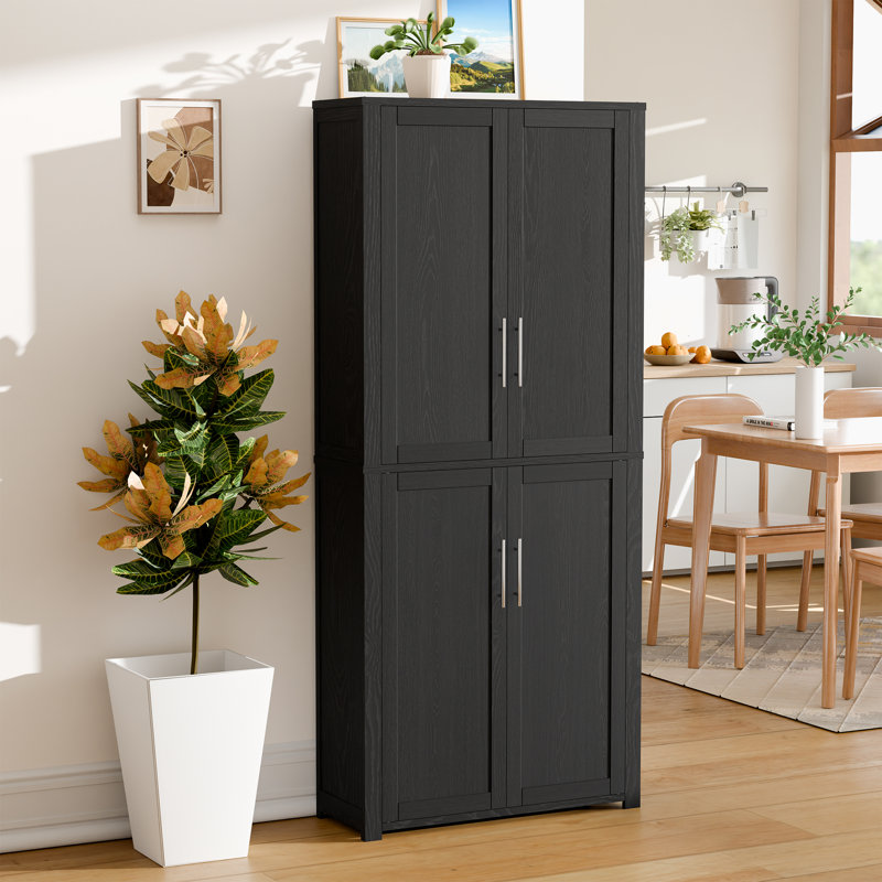 67″ H Freestanding Accent Storage Cabinet with Adjustable Shelves Tall Kitchen Pantry for Living Room Entryway, 1, Black