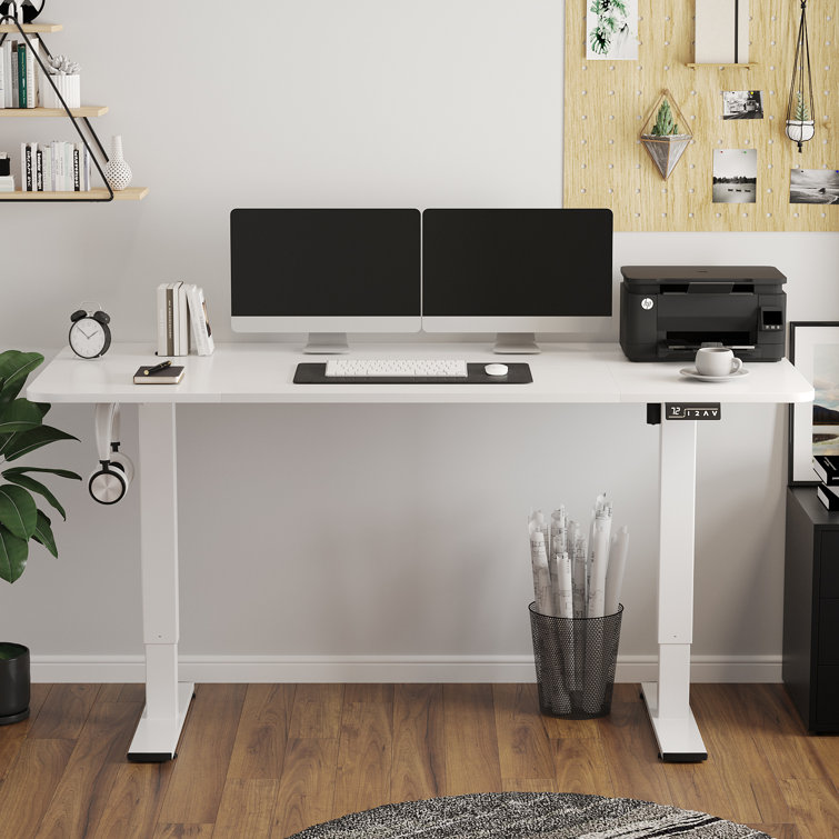 Putnam Height Adjustable Standing Desk The Twillery Co. Color (Top/Frame): Bamboo/White, Size: 48 H x 62.99 W x 23.62 D