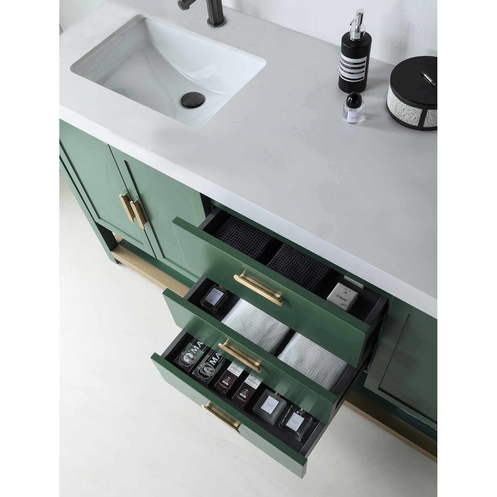 Winchester 72" Double Bathroom Vanity, Forest Green, White
