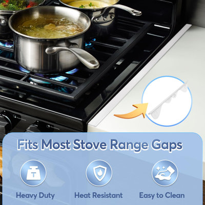 Stove Gap Covers, 2Pcs Stainless Steel Stove Guard, Adjustable Stove Gap Filler For Kitchen Counter Side Gap, 13.8" - White