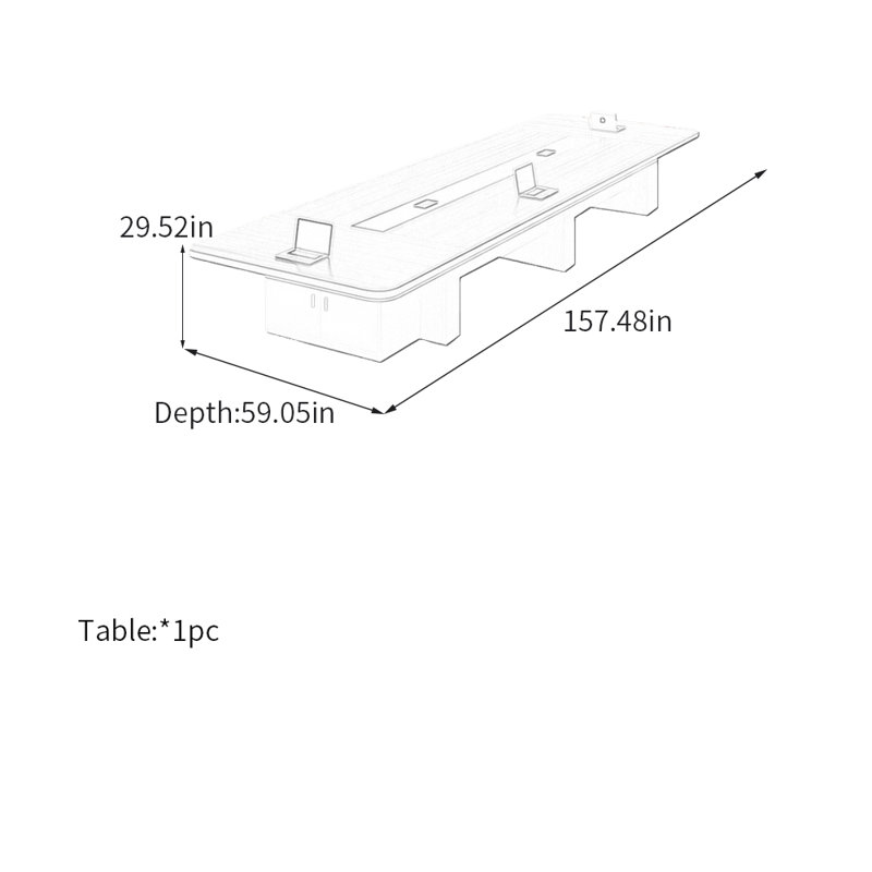 Table de conférence moderne et minimaliste avec rangement, H 29,52 po x L 157,48 po x l 59,05 po