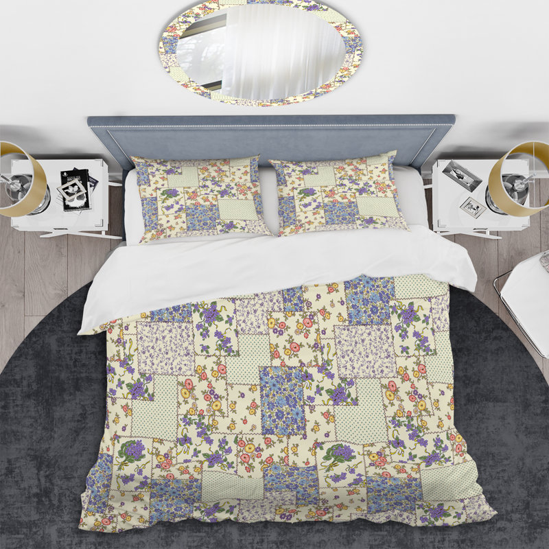 Ensemble de housse de couette en microfibre mauve à motif floral mauve et beige