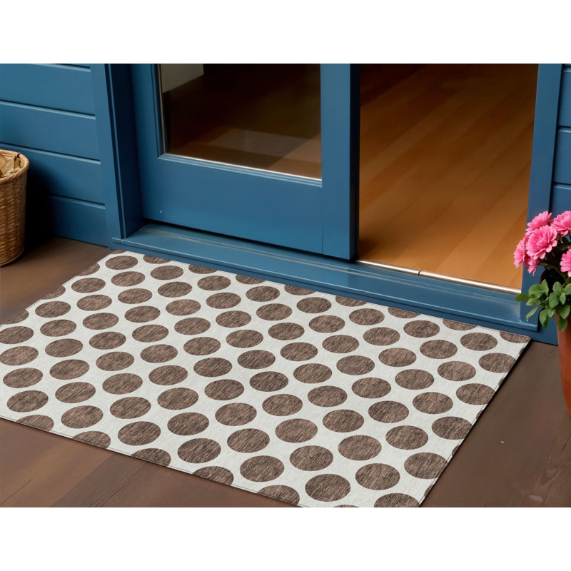 Tapis intérieur lavable à pois brun 3 pi x 5 pi