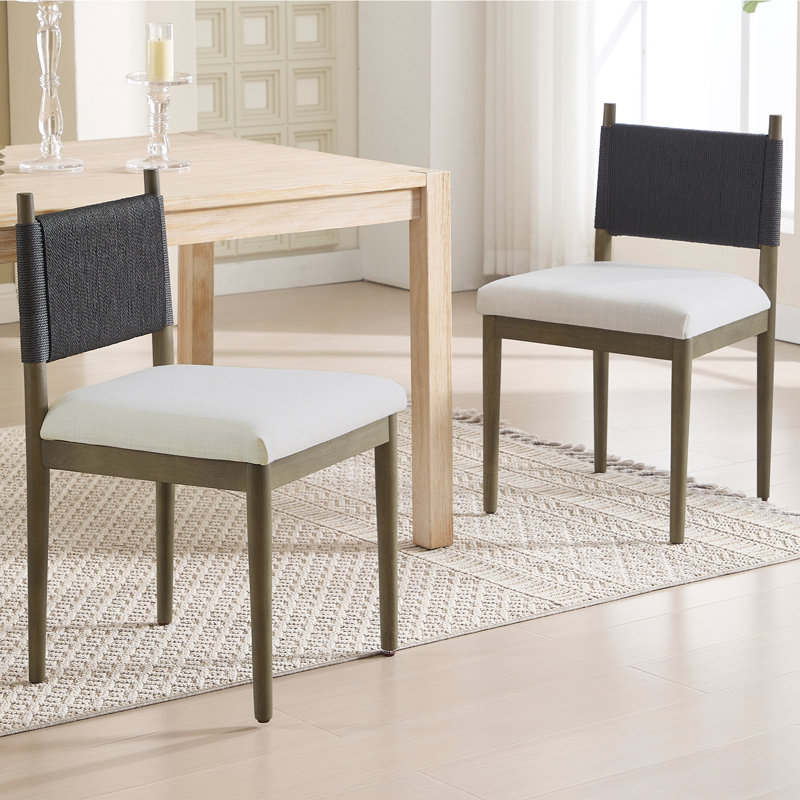 Modern Upholstered Dining Chairs With Backrest And Solid Wood Legs For Living Room/Dining Room, Beige/Dark Brown Wood