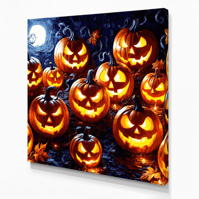 Halloween Jack o lanterns and carved pumpkins Red Canvas Wall Art