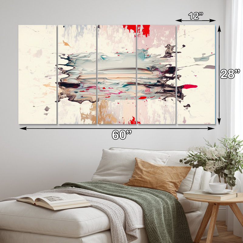 «Dancing Alone Minimal Abstract Paint I», art mural abstrait, salon, 5 panneaux égaux