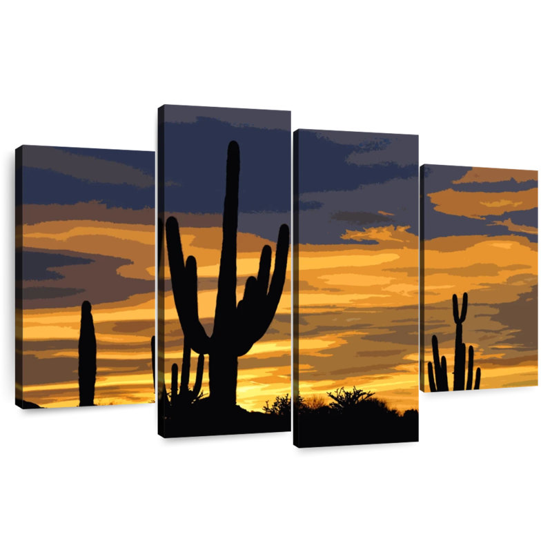 Illustration de coucher de soleil cactus I, H 22 po x l 36 po